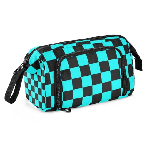 SyXIOP Buffalo Plaid Karo Schwarz Cyan Stifteetui Große Kapazität Slot Federmäppchen Multifunktional für Mädchen Elementary von SyXIOP