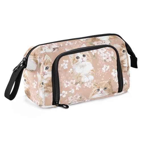 SyXIOP Cartoon Cute Brown Cat Pencil Case Large Capacity Girls Pencil Case with Compartment for Teen Cosmetics von SyXIOP