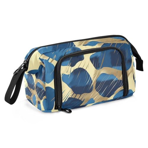 SyXIOP Federmäppchen mit Leopardenmuster, großes Fassungsvermögen, mit Fach mit Reißverschluss, für Teenager, Kosmetik, Blau und Gold von SyXIOP