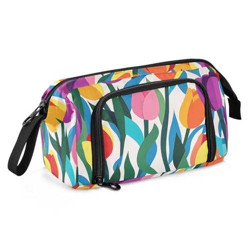 SyXIOP Federmäppchen mit buntem Blumenmuster, großes Fassungsvermögen, Hartschalen-Federmäppchen mit Reißverschluss, für Teenager, Jungen, Reisen von SyXIOP