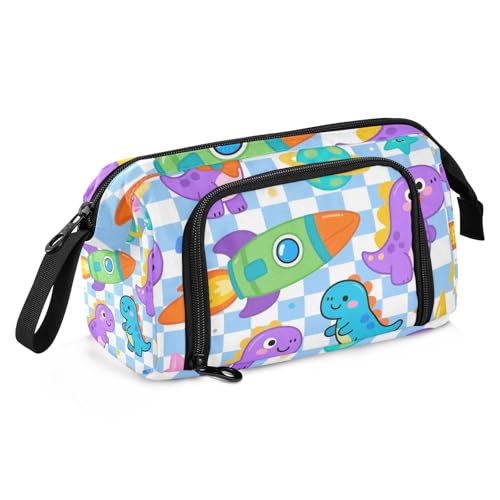 SyXIOP Federmäppchen mit niedlichem Cartoon-Dinosaurier-Motiv, großes Fassungsvermögen, Schlitze mit Fach für College, Studenten, College von SyXIOP