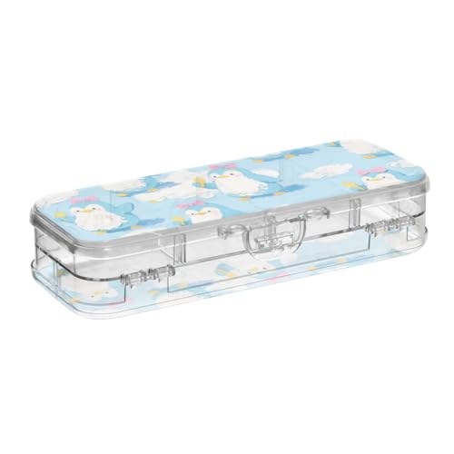 SyXIOP Federmäppchen mit niedlichem Cartoon-Pinguin-Design, transparent, doppelstöckig, für Schreibwaren, mit Schnappdeckel von SyXIOP