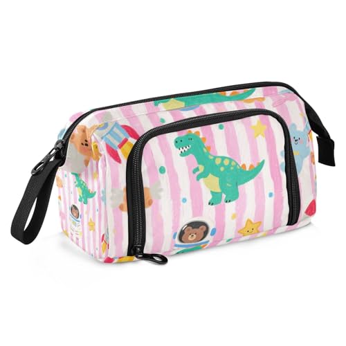 SyXIOP Federmäppchen mit niedlichem Dinosaurier-Raketen-Design, großes Fassungsvermögen, Organizer mit Fach für Teenager, Mädchen, elementar von SyXIOP