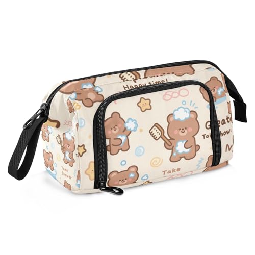 SyXIOP Federmäppchen mit süßem braunem Bärenmotiv, großes Fassungsvermögen, schlankes Federmäppchen mit Reißverschluss, für Teenager, elementar SyXIOP Federmäppchen mit süßem braunem Bärenmotiv, großes Fassungsvermögen, schlankes Federmäppchen mit Reißverschluss, für Teenager, elementar von SyXIOP