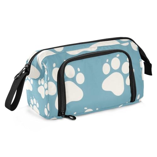 SyXIOP Niedliches weißes Federmäppchen mit Pfotenabdrücken, großes Fassungsvermögen, großes Federmäppchen mit Fach für Erwachsene, College von SyXIOP