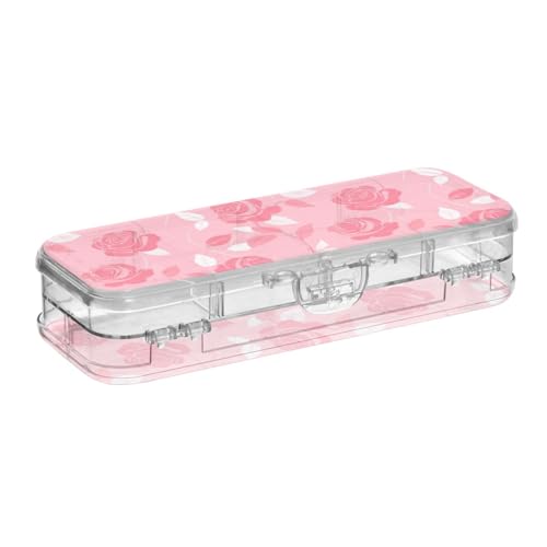 SyXIOP Stiftebox mit Blumenmuster, Rosen-Pfirsich-Design, transparent, doppelstöckig, für Schreibwaren, mit Schnappdeckel von SyXIOP