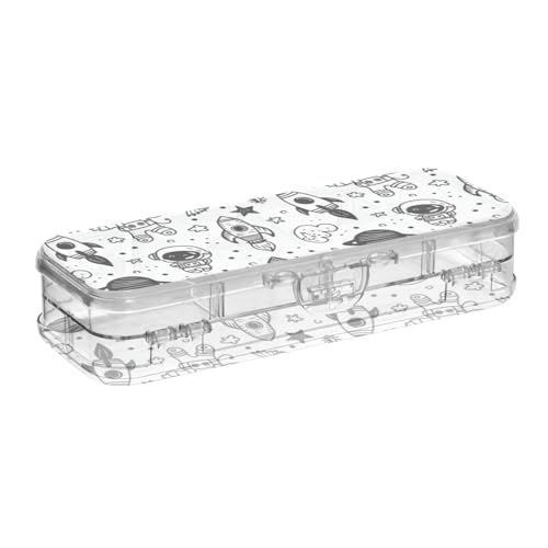 SyXIOP Stiftebox mit Cartoon-Astronauten und Mond und Sternen, Schwarz, 2-lagig, harte Stiftebox für Schreibwaren mit Deckel von SyXIOP