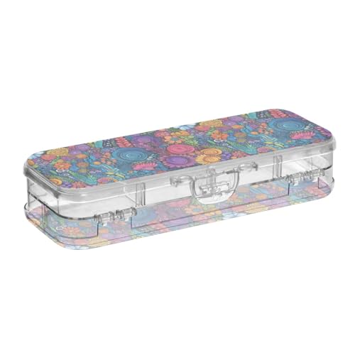 SyXIOP Stiftebox mit abstraktem Blumenmuster, buntes Ölgemälde, Kunststoff, transparent, doppelstöckig, transparent, für Schreibwaren, mit Schnappdeckel von SyXIOP