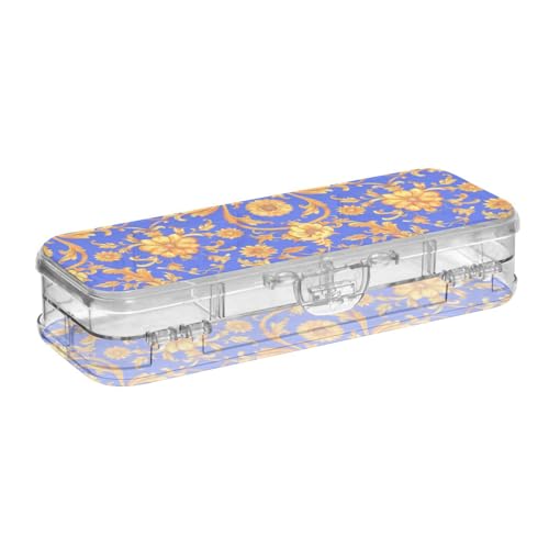 SyXIOP Stiftebox mit doppelstöckigem Deckel, Blumendesign, Blau / goldfarben von SyXIOP