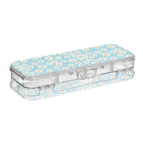 SyXIOP Stiftebox mit doppelstöckigem Design und weißem Gänseblümchen-Design, harte Boxen für Kunstbedarf, mit Schnappverschluss und Deckel von SyXIOP