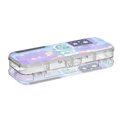 SyXIOP Stiftebox mit niedlichem Cartoon-Motiv und Dinosaurier-Design, transparent, doppelstöckig, für Schreibwaren, mit Deckel von SyXIOP