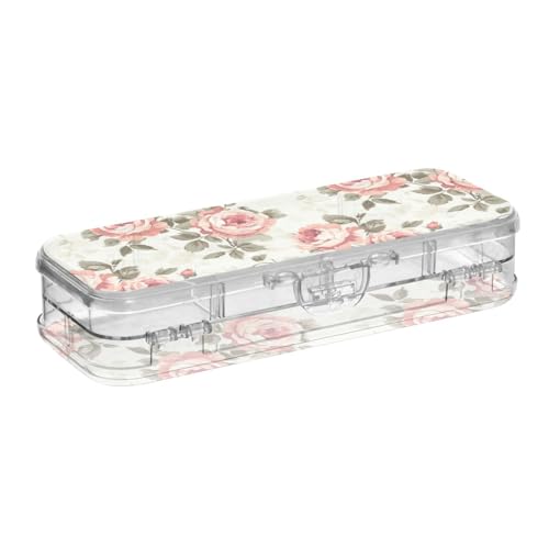 SyXIOP Stiftebox mit romantischem Rosen-Design, transparent, doppelstöckig, Hartschalenetui für Kinder, mit Schnappdeckel von SyXIOP