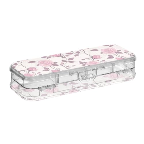 SyXIOP Stifteetui aus Kunststoff, Blumenmuster, Rosen-Pfirsich-Design, transparent, doppelstöckig, für Schreibwaren, mit Deckel SyXIOP Stifteetui aus Kunststoff, Blumenmuster, Rosen-Pfirsich-Design, transparent, doppelstöckig, für Schreibwaren, mit Deckel von SyXIOP