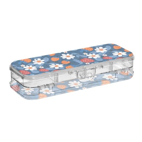 SyXIOP Strawberry Flowers and Leaves Red Designed Clear Pencil Box Double Layer Pencil Container For Craft Art With Snap-Tight Lid von SyXIOP