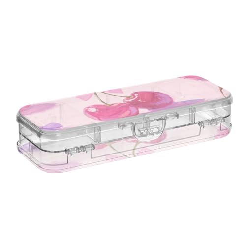 SyXIOP Transparente Bleistiftbox aus Kunststoff, mit Kirschschleife, doppelstöckig, für Kunstbedarf, mit Schnappdeckel SyXIOP Transparente Bleistiftbox aus Kunststoff, mit Kirschschleife, doppelstöckig, für Kunstbedarf, mit Schnappdeckel von SyXIOP