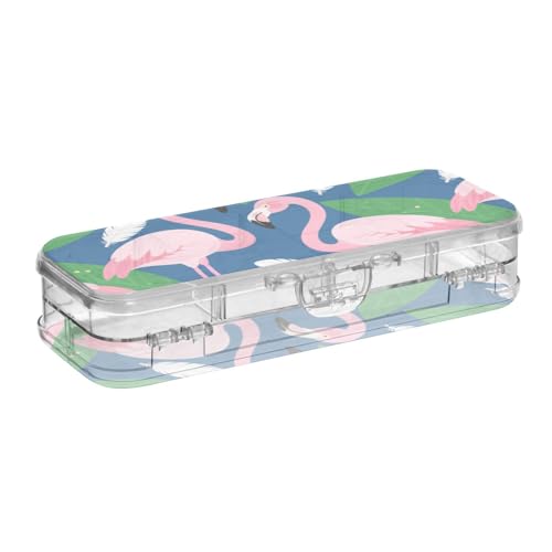 SyXIOP Transparente Stiftebox mit Flamingo-Design, doppelstöckig, für Schreibwaren, mit Schnappverschluss und Deckel SyXIOP Transparente Stiftebox mit Flamingo-Design, doppelstöckig, für Schreibwaren, mit Schnappverschluss und Deckel von SyXIOP