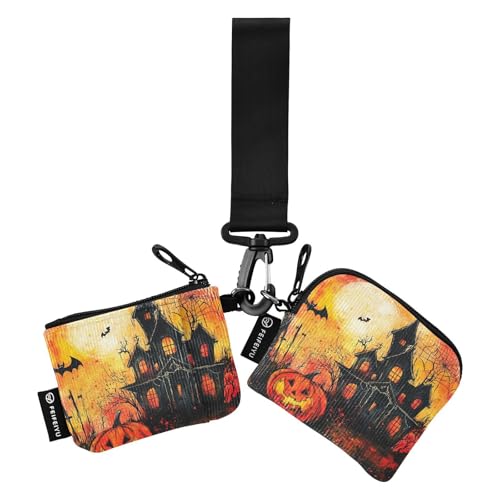 The Evil Yellow Pumpkin Castle on Halloween Dual Wristlet Wallets for Women Slim Detachable Coin Purse Change Holder with Keychain for Woman 2 Packs Wallet para tarjetas von SyXIOP