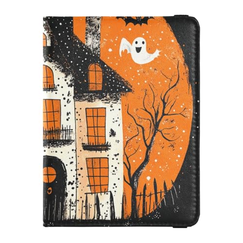 The Evil Yellow Pumpkin Castle on Halloween Leather Family Passport Holder for Travel Wallet Combo Passport Holder Case for Women Waterproof von SyXIOP