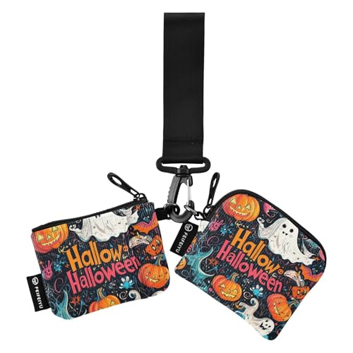 The Evil Yellow Pumpkin on Halloween Damen Kleingeldbörse Kartenetuis Slim Abnehmbarer Reißverschluss Münzgeldbörse Geldbörse Geldbörse mit Handgelenkschlaufe für Arbeit Reisen 2 Stück estuches para von SyXIOP