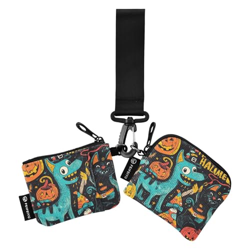 The Evil Yellow Pumpkin on Halloween Damen Münzgeldbörsen Kartenetuis Kompakte Größe Kreditkartenetui Organizer mit Schlüsselanhänger für Damen 2 Packungen Geldbörse Para Tarjetas von SyXIOP