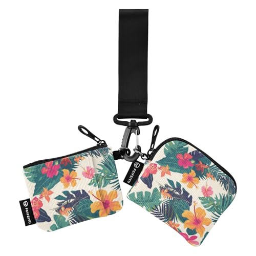 Tropische Sommerpflanzen Damen Dual Wallets Visitenkartenetuis Kleine tragbare Kartenhalter mit Schlüsselanhänger für Damen 2 Packungen monedero Porta tarjetas para Mujer von SyXIOP