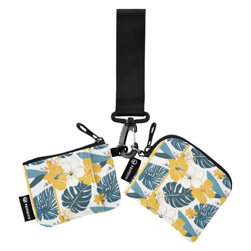 Tropischer Stil Blume Palme Blätter Gelb und Blau Damen Dual Wallet Visitenkartenetuis Mini Fashion Card Wallet Geld Organizer mit Armband für Arbeit Reisen 2 Stück Billeteras von SyXIOP