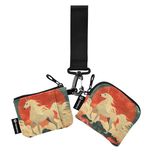 Unicorns Ukiyo-e Style Damen Geldbörsen Kartenetuis Mini Mode Münzgeldbörse Kleingeldhalter mit Handgelenkschlaufe für Frauen 2 Packungen monedero y tarjetero para Mujer von SyXIOP