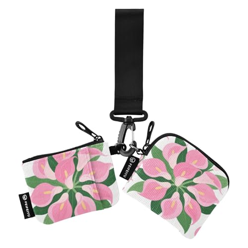 Vintage Pink Calla Lily Chic Frauen Kreditkartenetui Münzbörse Kompakte Größe Kartengeldhalter mit Reißverschluss Münzfach für den täglichen Gebrauch 2 Stück Geldbörse Para Tarjetas von SyXIOP