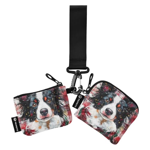 Weiße Weihnachts-Geldbörse mit Border Collie für Damen, Kartenetui, Mini-Kartenetui, Geldhalter mit Schlüsselanhänger, für Damen, 2 Stück, Mujer para tarjetas von SyXIOP