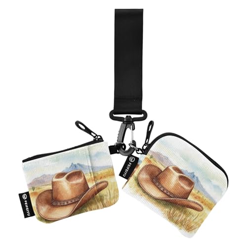 Western Cowboy Beown Hut Damen Geldbörsen Kartenetuis Große Kapazität Reißverschluss Geldbörse Geldbörse Geldbörse mit Schlüsselanhänger für Frauen 2 Stück Tarjetero para tarjetas de credito von SyXIOP