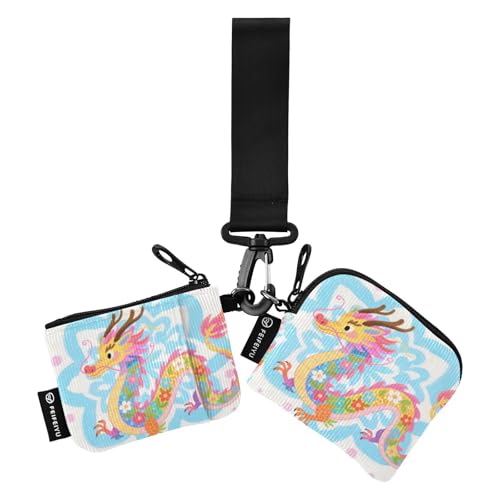 Yellow Dragon Damen-Kartenetui, Kleingeldhalter, abnehmbar, mit Schlüsselanhänger, für Damen, 2 Stück von SyXIOP