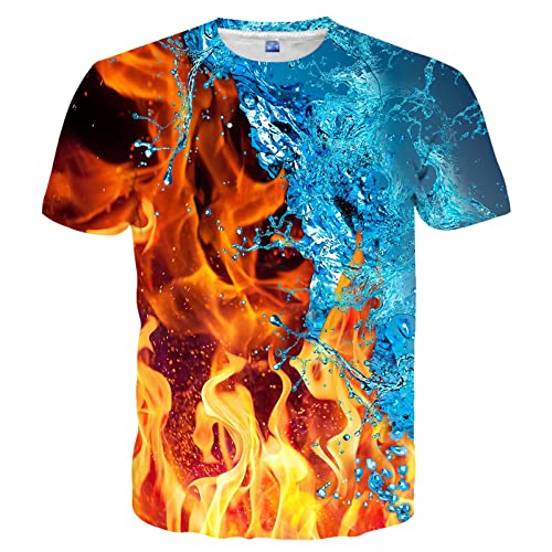 SYAIMN Unisex 3D-Druck Shirts Lässige Kurzarm Grafik Tees Lustige Sommer Tops für Männer Frauen, Feuer und Eis, Groß von Syaimn