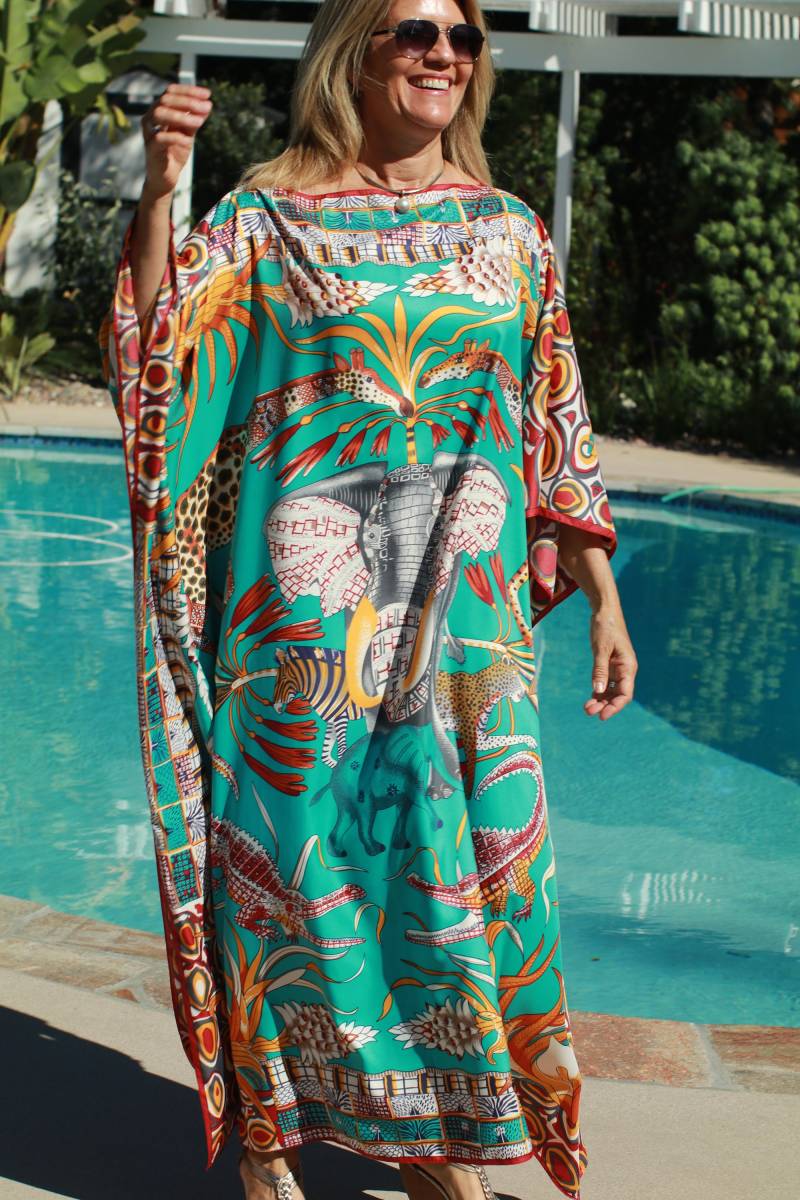 Spektakuläre Jungle Print Kaftan Designer Damen Kaftane Kleid Long Strandkleid Coverups von SybilsCasualElegance