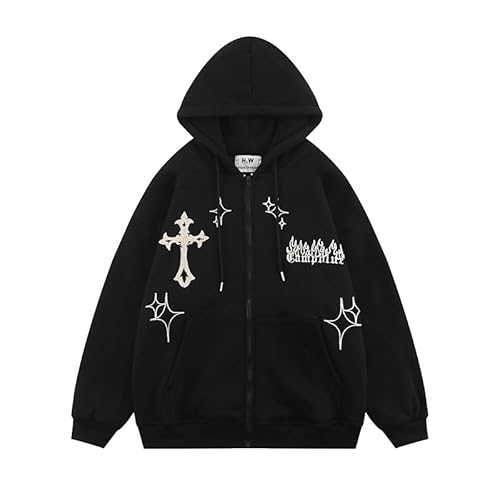 Kapuzenpullover Zipper Herren Kreuz Spinnen Druck Reißverschluss Pullover Hip-Hop Hoodies Zip up Langarm Sweatshirts von Sybnwnwm