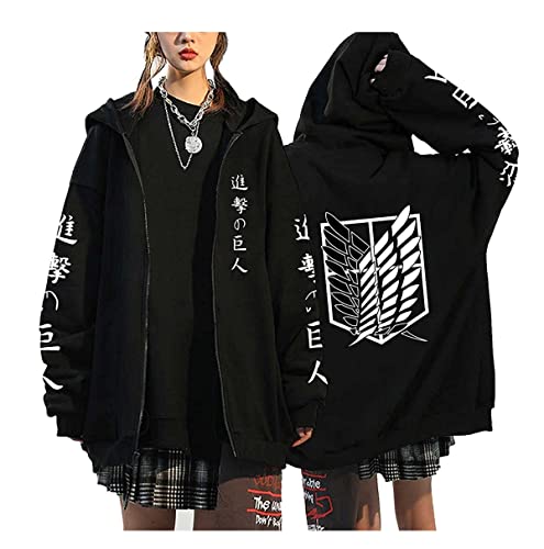 Sybnwnwm Anime Attack on Titan Hoodie Jacke Levi Ackerman Cosplay Zip Up Coat Sweatshirt, Schwarz (B), M von Sybnwnwm