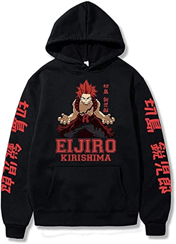 Sybnwnwm Anime My Hero Academia Hoodie Kirishima Eijiro Print Sweatshirts Langarm Kordelzug Pullover Hoodies Unisex, Schwarz , XXXL von Sybnwnwm