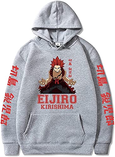 Sybnwnwm Anime My Hero Academia Hoodie Kirishima Eijiro Print Sweatshirts Langarm Kordelzug Pullover Hoodies Unisex, grau, XL von Sybnwnwm