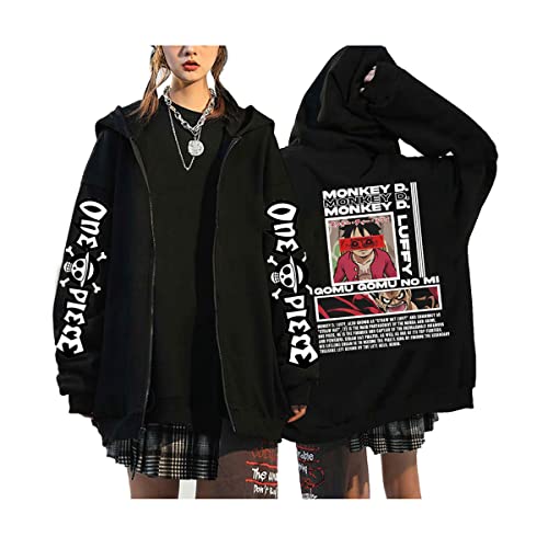 Sybnwnwm Anime ONE Piece Hoodie Zip Up Luffy Casual Zipper Streetwear Hoodies Sweatshirt Pulli Unisex von Sybnwnwm