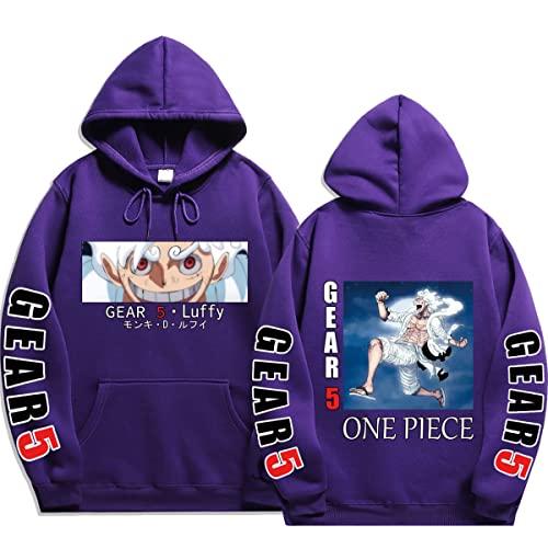 Sybnwnwm Anime One Piece Gear 5.Luffy Print Sweatshirts Streetwear Hip Hop Pullover, violett, L von Sybnwnwm