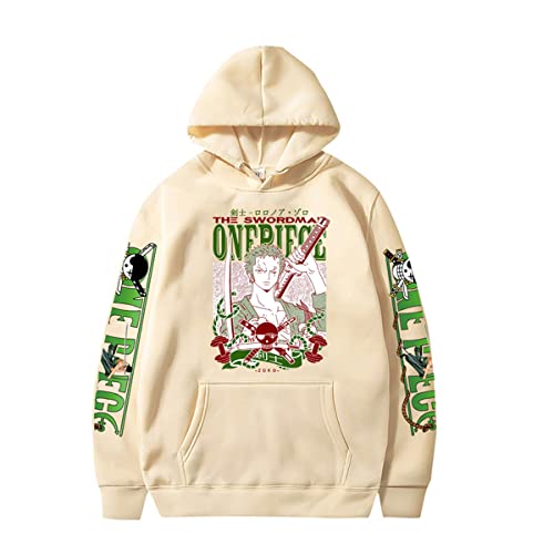 Sybnwnwm Anime One Piece Hoodie Zoro Hip Hop Hoodie Pullover Tops Sweatshirt Für Männer Frauen, beige, XS von Sybnwnwm