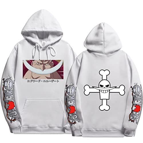 Sybnwnwm Anime One Piece Print Hoodies Ace Sweatshirts Herren Damen Teenager Streetwear Hip Hop Pullover, weiß, L von Sybnwnwm