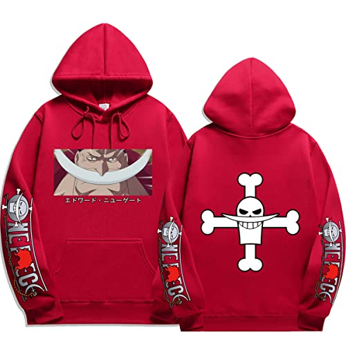 Sybnwnwm Anime One Piece Print Hoodies Whitebeard Sweatshirts Mann Frau Teenager Streetwear Hip Hop Pullover, rot, XL von Sybnwnwm