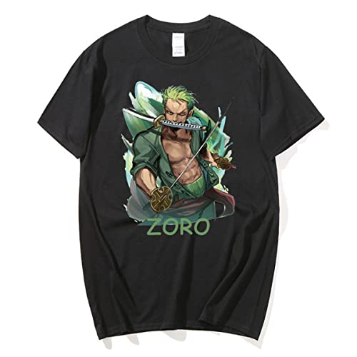 Sybnwnwm Anime One Piece Shirt Herren Basic Kurzarm Round Zoro Print T-Shirt, Schwarz , S von Sybnwnwm