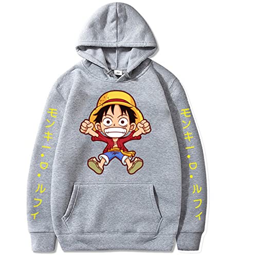 Sybnwnwm Anime One Piece Sweatshirt Luffy 3D Printed Hoodie Hooded Pullover Sweatshirt Outwear Langarm für Männer Frauen, grau, M von Sybnwnwm