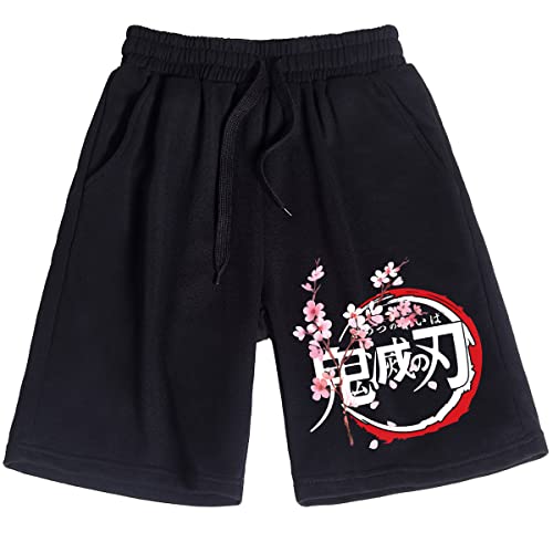 Sybnwnwm Anime Shorts Demon Slayer Pants Kimetsu No Yaiba Elastic High Waisted Pocket Pants, Schwarz , XL von Sybnwnwm