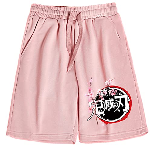 Sybnwnwm Anime Shorts Y2K Pants Kimetsu No Yaiba Elastic High Waisted Pocket Pants, rose, M von Sybnwnwm