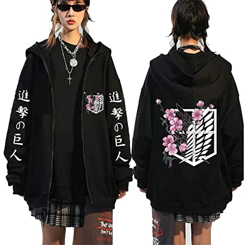 Sybnwnwm Attack On Titan Zip Hoodie Full Zip Jacke Mantel Pullover Langarm Sweatshirt, Schwarz E, M von Sybnwnwm