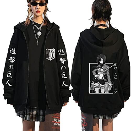 Sybnwnwm Attack On Titan Zip Hoodie Full Zip Jacke Mantel Pullover Langarm Sweatshirt, Schwarz M, XL von Sybnwnwm