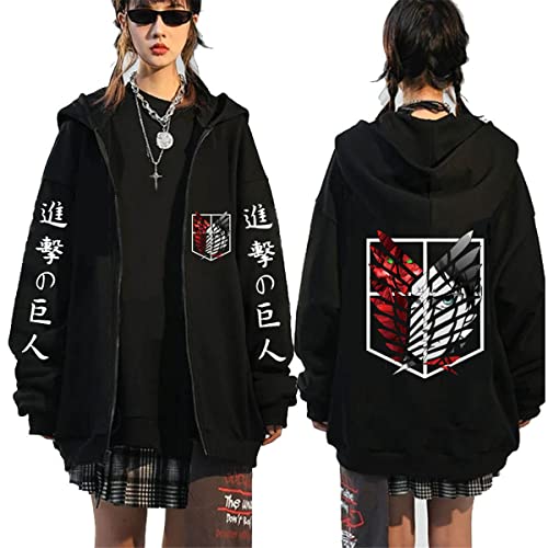 Sybnwnwm Attack On Titan Zip Hoodie Full Zip Jacke Mantel Pullover Langarm Sweatshirt, Schwarzes T, XXL von Sybnwnwm