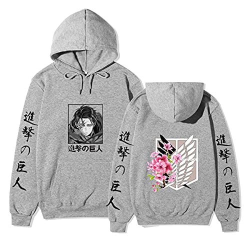 Sybnwnwm Attack on Titan Hoodie Levi Ackerman Pullover Scout Legion Anime Hoodies Langarm Sweatshirts Unisex, Grau, L von Sybnwnwm